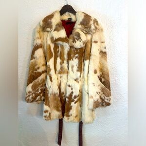 Beautiful Fur Coat with Leather Wrap Tie